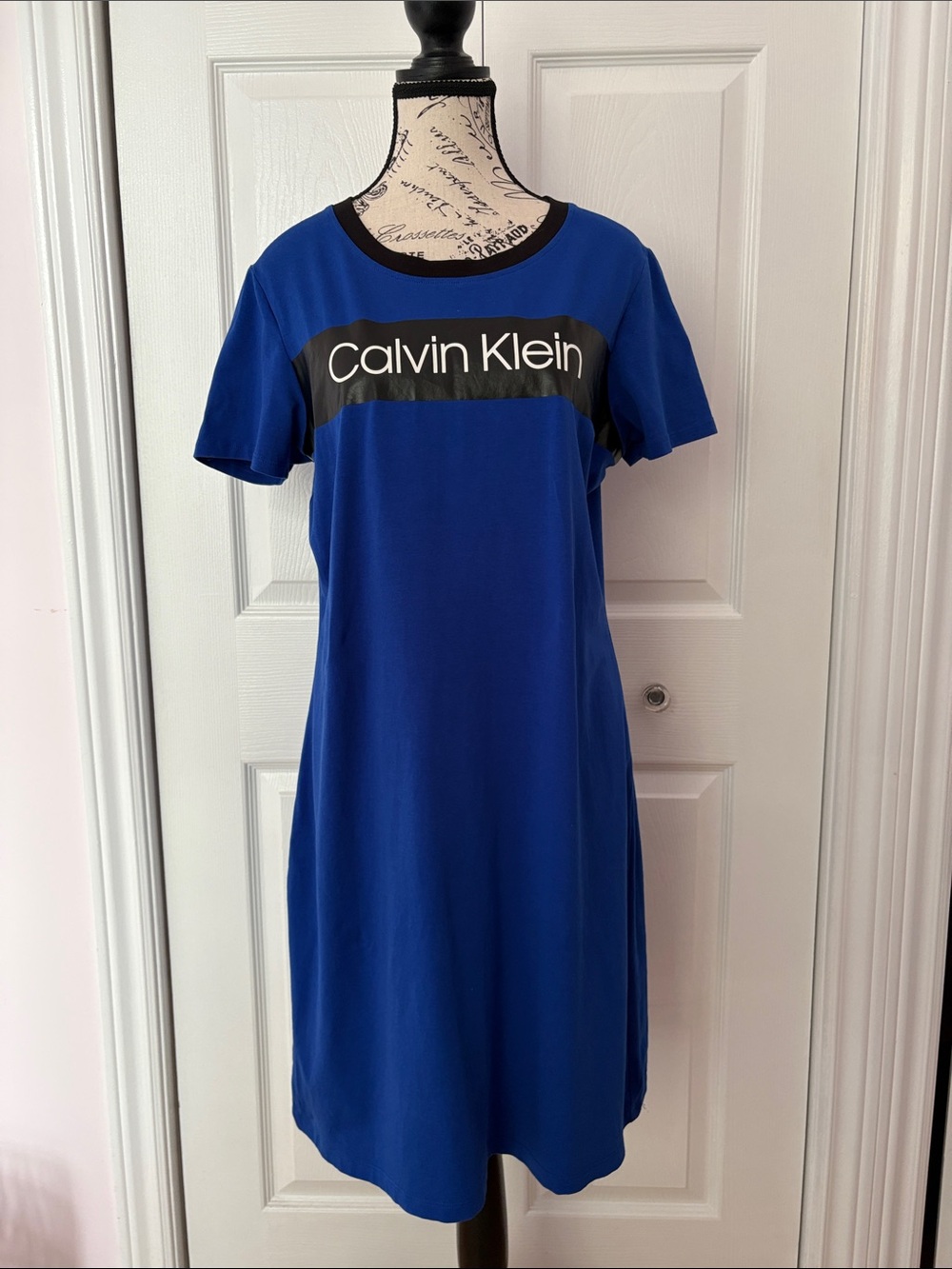 Calvin Klein Blue Logo Midi Dress with Black Accent